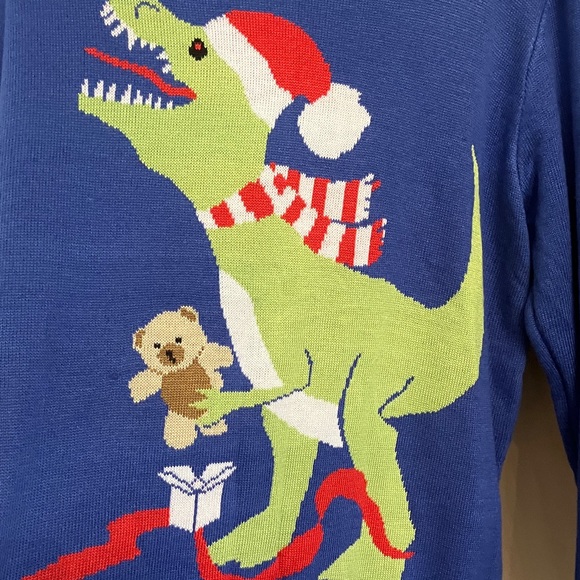 Tipsy Elves Blue Sweater with Green Dinosaur - Picture 4 of 12